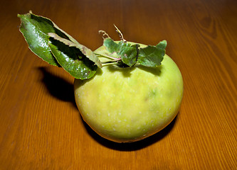 Image showing green apple with leaves
