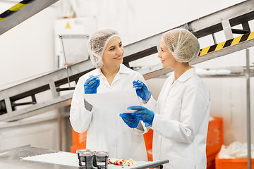 Image showing women technologists tasting ice cream at factory