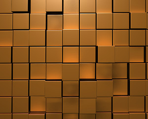 Image showing 3D Rendering of Wall of Uneven Gold Tiles