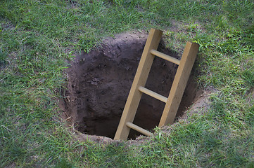 Image showing Ladder coming out of a hole in the ground 