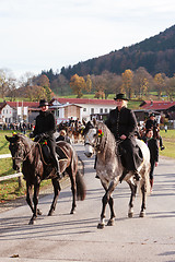 Image showing Hundham, Germany, Bavaria 04.11.2017: Leonhardi ride in the Bavarian Hundham