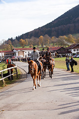 Image showing Hundham, Germany, Bavaria 04.11.2017: Leonhardi ride in the Bavarian Hundham