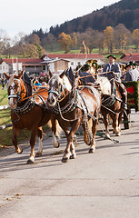 Image showing Hundham, Germany, Bavaria 04.11.2017: Leonhardi ride in the Bavarian Hundham