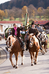 Image showing Hundham, Germany, Bavaria 04.11.2017: Leonhardi ride in the Bavarian Hundham