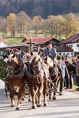 Image showing Hundham, Germany, Bavaria 04.11.2017: Leonhardi ride in the Bavarian Hundham