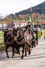 Image showing Hundham, Germany, Bavaria 04.11.2017: Leonhardi ride in the Bavarian Hundham