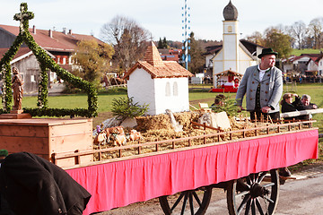 Image showing Hundham, Germany, Bavaria 04.11.2017: Leonhardi ride in the Bavarian Hundham