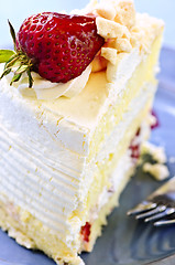 Image showing Slice of strawberry meringue cake