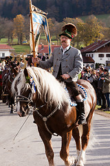 Image showing Hundham, Germany, Bavaria 04.11.2017: Leonhardi ride in the Bavarian Hundham