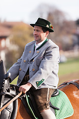 Image showing Hundham, Germany, Bavaria 04.11.2017: Leonhardi ride in the Bavarian Hundham