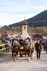 Image showing Hundham, Germany, Bavaria 04.11.2017: Leonhardi ride in the Bavarian Hundham