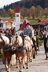 Image showing Hundham, Germany, Bavaria 04.11.2017: Leonhardi ride in the Bavarian Hundham