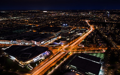 Image showing Munich night panoramic aerial cityscape view with bright lights