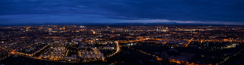 Image showing Munich center cityscape night panoramic aerial view