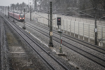 Image showing S-Bahn Gernlinden in the rain and storm