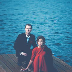 Image showing Blue Toned Portrait Of A Couple