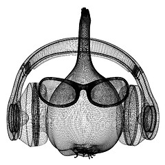 Image showing Head of garlic with sun glass and headphones front \