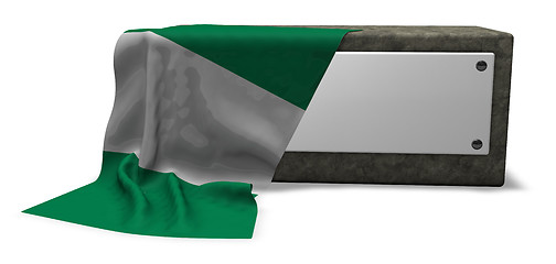 Image showing stone socket with blank sign and flag of nigeria - 3d rendering