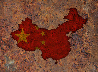 Image showing Map and flag of China on rusty metal