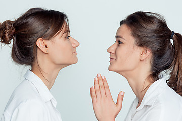 Image showing Studio portrait of female twins