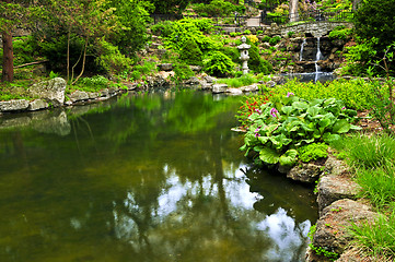 Image showing Cascading waterfall and pond