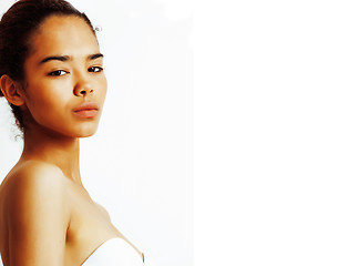 Image showing young pretty african-american mixed rases asian posing on white background isolated close up