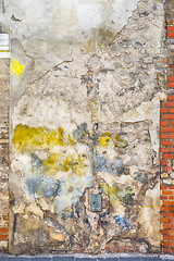 Image showing colorful painted abandoned brick wall background