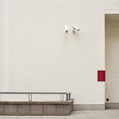 Image showing Two security cameras CCTV on the wall