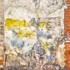 Image showing colorful painted abandoned brick wall background