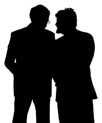 Image showing Two businessmen discreet conversation Telling a secret