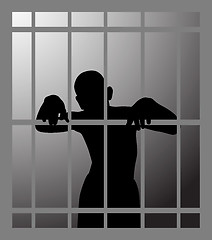 Image showing Man in prison or dark dungeon behind bars