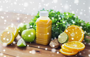 Image showing bottle with orange juice, fruits and vegetables