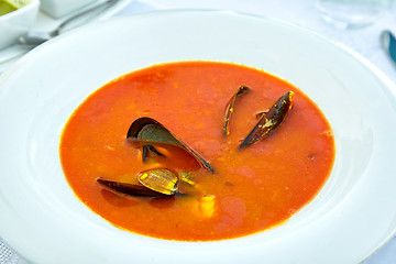 Image showing Plate of mussel soup