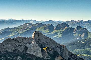 Image showing Mountain view from  Mount Saentis, Switzerland , Swiss Alps.