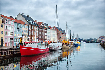 Image showing Night view of Nyhavn canal, Copenhagen