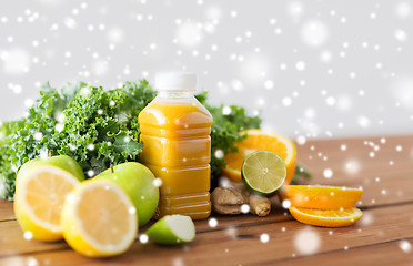 Image showing bottle with orange juice, fruits and vegetables