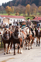 Image showing Hundham, Germany, Bavaria 04.11.2017: Leonhardi ride in the Bavarian Hundham