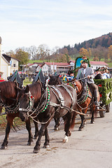 Image showing Hundham, Germany, Bavaria 04.11.2017: Leonhardi ride in the Bavarian Hundham