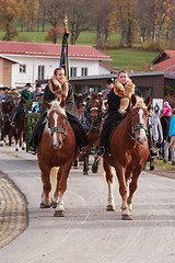 Image showing Hundham, Germany, Bavaria 04.11.2017: Leonhardi ride in the Bavarian Hundham