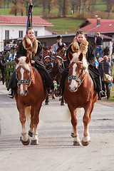 Image showing Hundham, Germany, Bavaria 04.11.2017: Leonhardi ride in the Bavarian Hundham