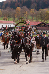 Image showing Hundham, Germany, Bavaria 04.11.2017: Leonhardi ride in the Bavarian Hundham