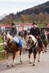 Image showing Hundham, Germany, Bavaria 04.11.2017: Leonhardi ride in the Bavarian Hundham