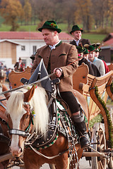 Image showing Hundham, Germany, Bavaria 04.11.2017: Leonhardi ride in the Bavarian Hundham