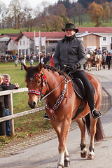 Image showing Hundham, Germany, Bavaria 04.11.2017: Leonhardi ride in the Bavarian Hundham