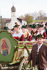 Image showing Hundham, Germany, Bavaria 04.11.2017: Leonhardi ride in the Bavarian Hundham