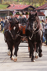 Image showing Hundham, Germany, Bavaria 04.11.2017: Leonhardi ride in the Bavarian Hundham