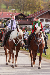 Image showing Hundham, Germany, Bavaria 04.11.2017: Leonhardi ride in the Bavarian Hundham