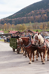 Image showing Hundham, Germany, Bavaria 04.11.2017: Leonhardi ride in the Bavarian Hundham