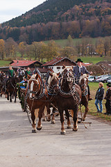 Image showing Hundham, Germany, Bavaria 04.11.2017: Leonhardi ride in the Bavarian Hundham