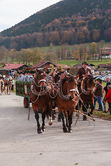 Image showing Hundham, Germany, Bavaria 04.11.2017: Leonhardi ride in the Bavarian Hundham